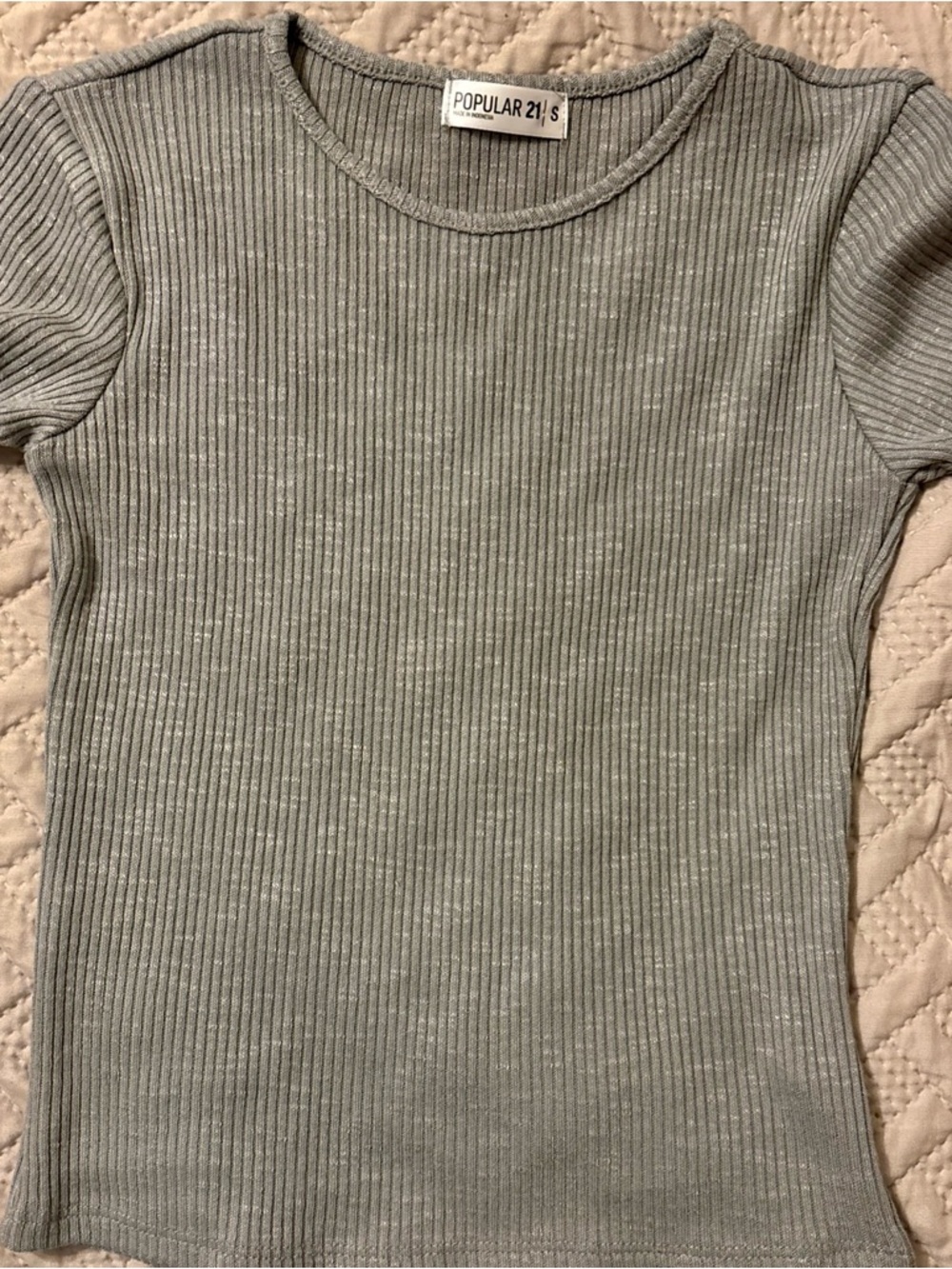 Popular 21 Size Small Gray With Light Shine Ribbed Short Sleeve Shirt Top